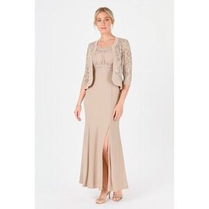 R & M Richards Petite Dress and Jacket Champagne Size 10 Sequin Mother Bride